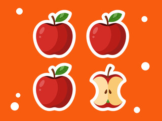 An adorable collection of cartoon apples set against a vibrant orange background, perfect for children's educational resources or playful culinary designs.