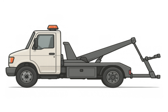 Tow truck vehicle illustration for emergency roadside assistance, breakdown and recovery service concept