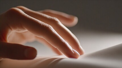 Close-up of hand gently touching smooth surface