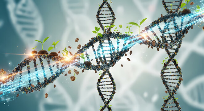 Set of modern tech illustrations for future farming. Hand drawn vertical farm layers, drone pollinating plants, robot harvesting vegetables, DNA strand of seed, data graph over lettuce. Sci-fi meets.