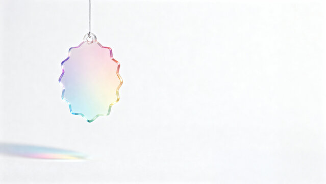 Elegant Iridescent Crystal Ornament Hanging Minimalist White Background