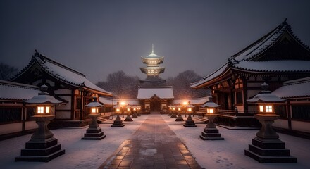 Obraz premium A cozy and inviting living room with a warm burning fireplace, comfortable sofas with soft blankets, and festive decorations for a tranquil winter evening