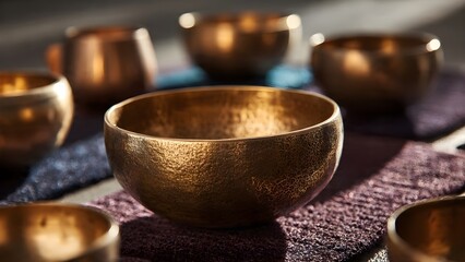 Fototapeta premium Golden Resonance Sound Bowls for Meditation and Healing