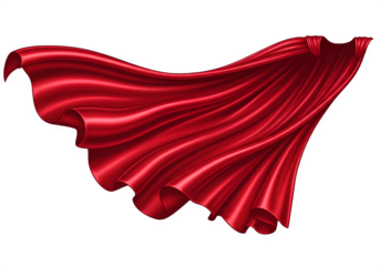 Red Silk Superhero Cape Waving in Wind, Shiny Fabric, Isolated on Transparent Background PNG