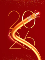 Creative 2026 New Year design template with a fiber optic cable.