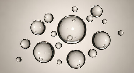 Bubbles of varying sizes floating against a neutral background, creating a sense of lightness and purity in this abstract composition