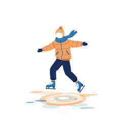 Winter ice skating vector illustration of outdoor activity in snow landscape