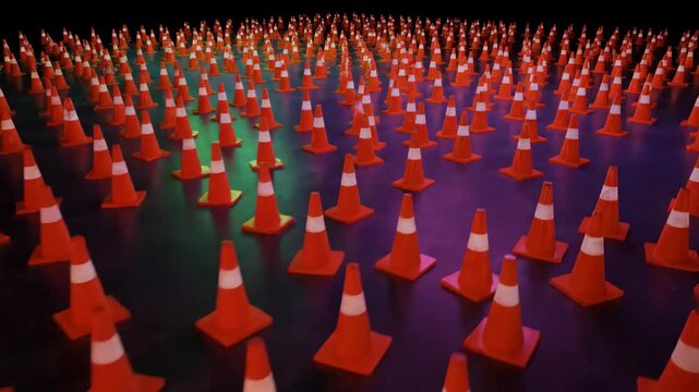 Many orange traffic cones, safety and caution concept background