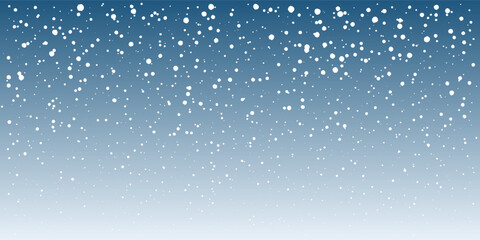 Realistic falling snowflakes on winter blue background. Heavy snowfall with soft bokeh forest effect best for Christmas, new year, winter holiday design. Vector illustration.