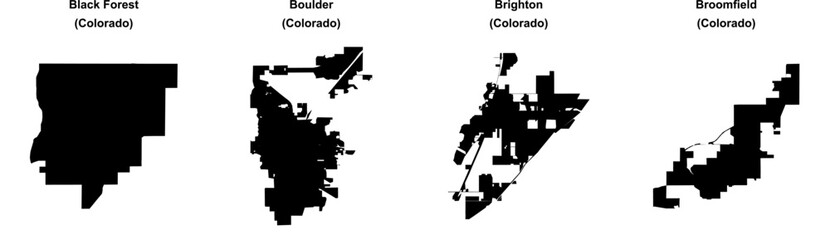Black Forest, Boulder, Brighton, Broomfield outline maps © David Zydd