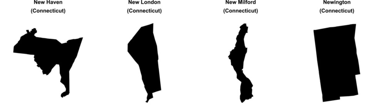 New Haven, New London, New Milford, Newington outline maps