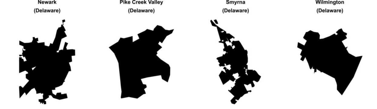 Newark, Pike Creek Valley, Smyrna, Wilmington outline maps
