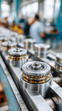 Lubricating roller bearings of garage door. Close-up of a small brush applying lubricant to the metal roller bearings. The visible fingerprints, soft lighting, and unposed camera a