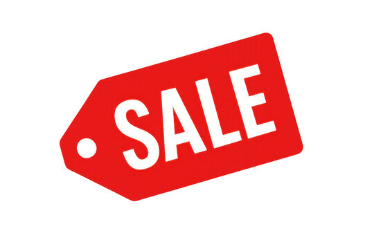 Red price tag displaying sale in white, representing retail marketing, seasonal promotions, and tempting discounts. Transparent background