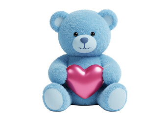 Adorable blue teddy bear holding a pink heart PNG illustration isolated on transparent background Perfect for Valentine s Day and love themes