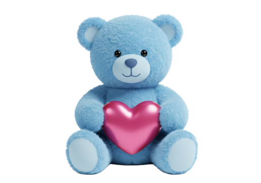 Adorable blue teddy bear holding a pink heart PNG illustration isolated on transparent background Perfect for Valentine s Day and love themes