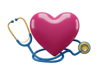 Heart with stethoscope PNG illustration isolated on transparent background for medical design projects Healthcare concept
