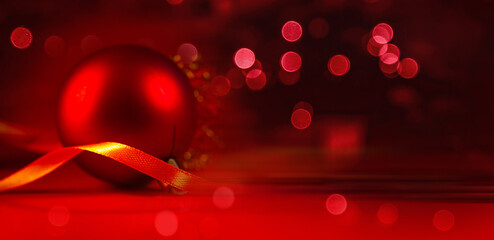 christmas background with red ribbon