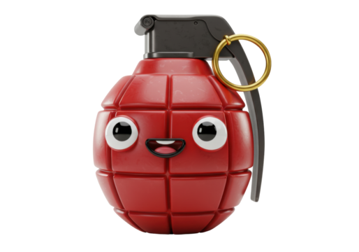 Cartoon grenade PNG illustration isolated on transparent background with cute face and happy expression