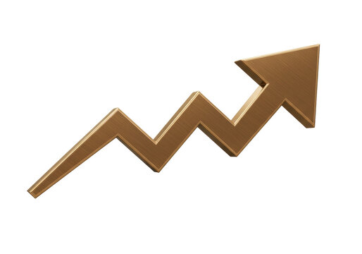 Golden arrow pointing up PNG isolated on transparent background for business growth and success concept