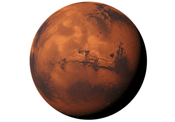 Mars planet isolated on transparent background PNG illustration red planet surface with craters and valleys space exploration astronomy science