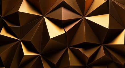 Geometric pattern of metallic bronze facets with light, creating a complex and dimensional texture, representing sophistication and modern design