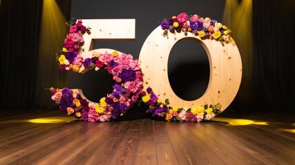 Floral 50th Anniversary Celebration: Wooden Number with Flowers