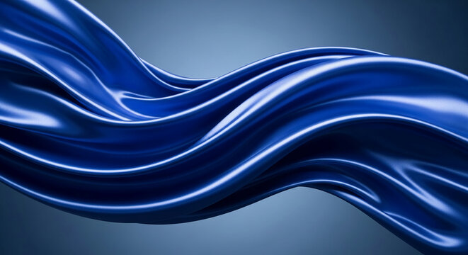 Wavy blue fabric with a glossy sheen, flowing smoothly across the frame, resembling luxury, elegance, and sophistication, ideal for premium design projects