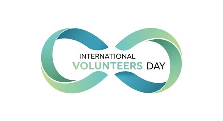 International Volunteers Day graphic with a gradient infinity ribbon symbol. Concept of volunteering, community service, and solidarity. Modern logo design isolated on white background