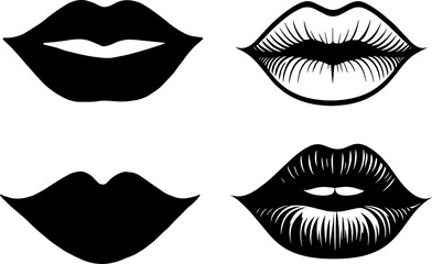 A Collection or set of Modern female lips symbol black vector