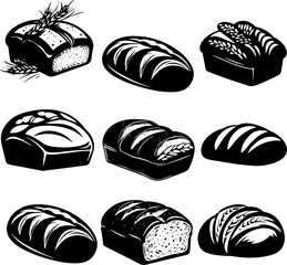 A Collection or set of Fresh bread flat icon design
