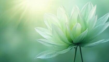 Obraz premium Beautiful soft green abstract floral art displays delicate translucent petals. Ethereal bloom shows light texture, creating tranquil background. Serene design features gentle plant form, smooth
