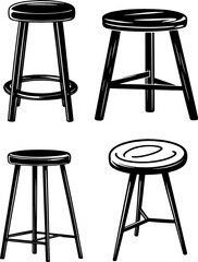 A Collection or set of Minimal Chair and Stool Icon in Modern Clean Style for Home and Interior Design