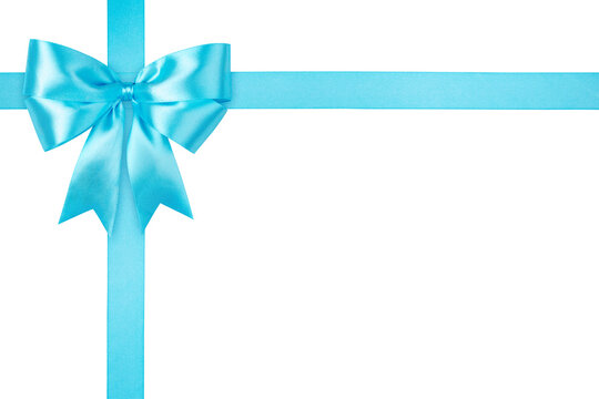 Blue Bow and Crossed Ribbon Isolated on White and Png Transparent Background, Clipping Path Included