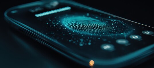 Digital lock with glowing fingerprint scanner and AI security technology