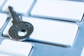 Key on the keyboard of a modern laptop. Selective focus.