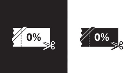 Minimalist Zero Percent Coupon Vector Icon with Scissors for Finance Promotion Black and White
