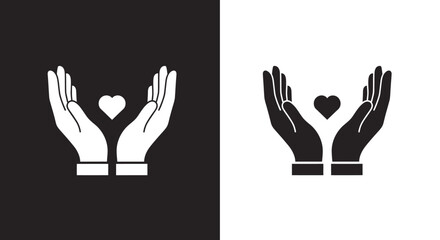 Icon Set Vector with Minimalist Hands Holding a Heart Symbol for Charity and Care