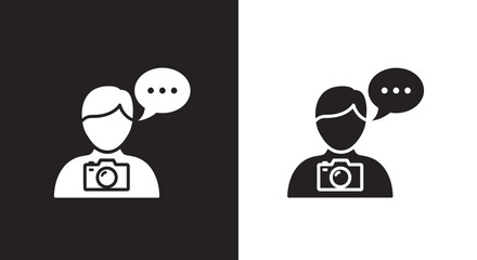 Glyph Icon Vector of a Photographer with Camera and Speech Bubble for Social Media
