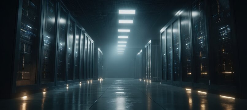 Towering server racks in a pristine data center interior