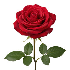 Fototapeta premium A captivating close up of a velvety red rose in full bloom, enhanced by delicate water droplets