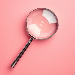 An enlarged glass or magnifying glass on a pink background.
