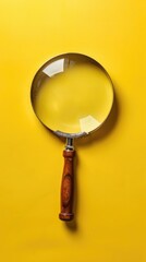 An enlarged glass or magnifying glass on a bright yellow background.