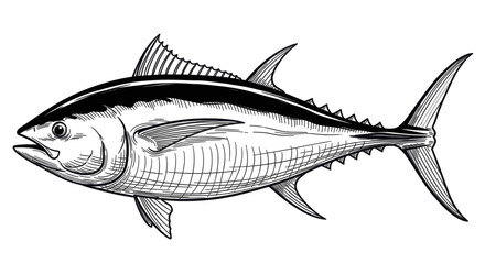 Tuna fish symbolizing seafood, fishing industry, ocean life, and marine sustainability. Vector illustration, isolated on a transparent background