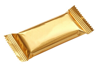 Golden foil wrapped candy bar isolated on transparent background