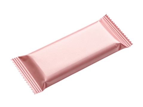 Pink foil wrapped candy bar isolated on transparent background