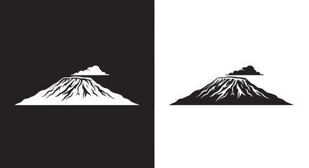 Minimalist Volcano Mountain Logo Template Vector with Smoke in Black and White