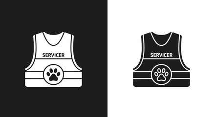 Icon Set Service Animal Vest Vector with Paw Print Symbol in Minimalist Black and White Style