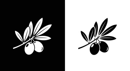 Stylized Olive Branch Vector Logo Icon Black and White Silhouette for Natural Branding