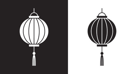 Minimalist Chinese Lantern Vector Icon Set in Black and White